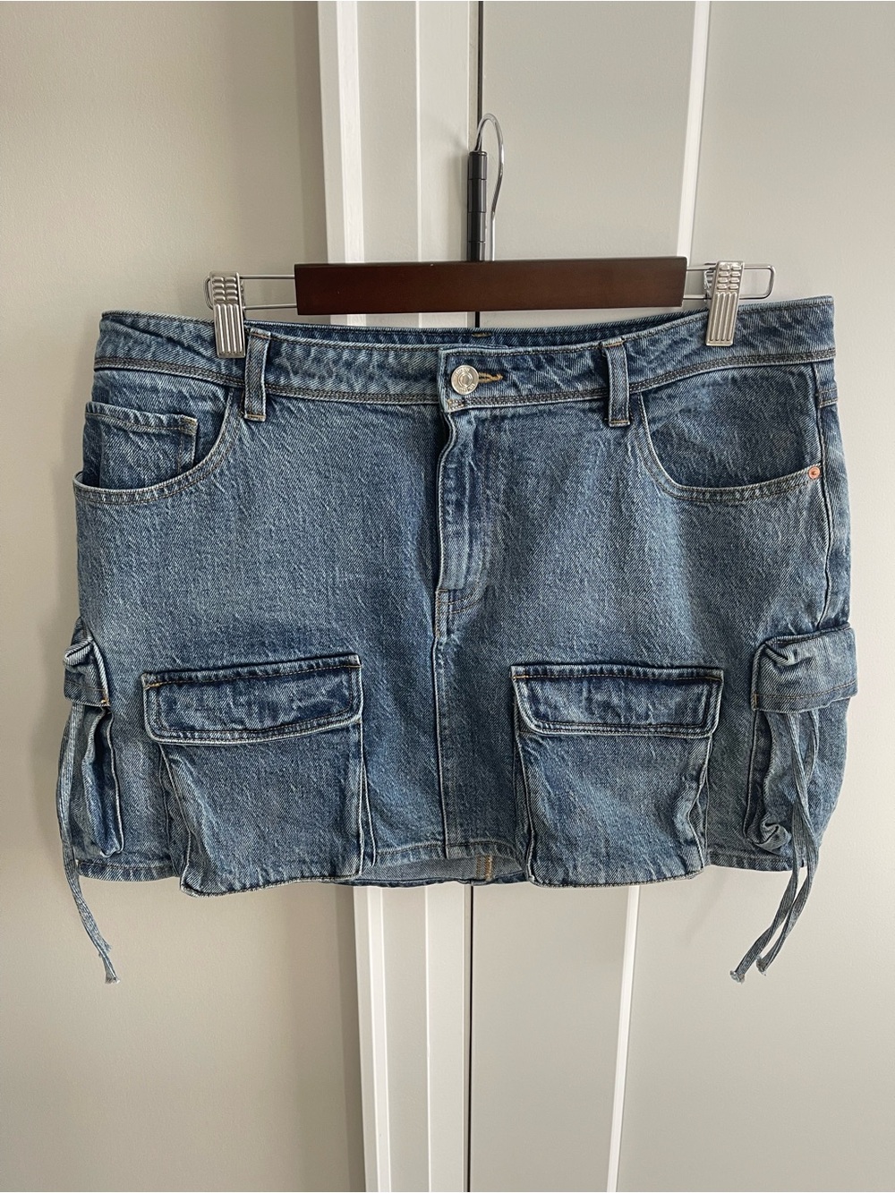 Guess Blue Denim Mini Skirt with Logo Button